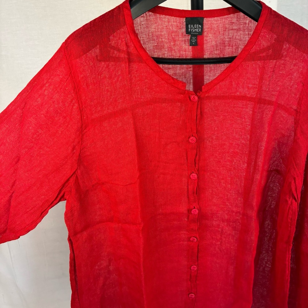 Eileen Fisher 100% Linen Red Button Front Tunic 1X - Picture 2 of 7